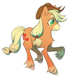 Size: 1196x1308 | Tagged: safe, artist:almost-casey, applejack, earth pony, pony, g4, chest fluff, coat markings, cowboy hat, ear fluff, female, hat, mare, profile, simple background, solo, unshorn fetlocks, white background