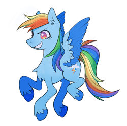 Size: 1280x1276 | Tagged: safe, artist:almost-casey, rainbow dash, pegasus, pony, g4, chest fluff, ear fluff, female, mare, simple background, smiling, solo, spread wings, two toned wings, unshorn fetlocks, white background, wings