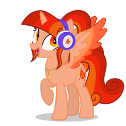 Size: 2449x2449 | Tagged: safe, artist:starryflame, oc, oc only, oc:starry flame, alicorn, pony, alicorn oc, female, headphones, high res, horn, simple background, solo, transparent background, wings