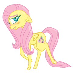 Size: 452x434 | Tagged: safe, artist:poisonyew, fluttershy, pegasus, pony, g4, blushing, female, floppy ears, simple background, smiling, solo, transparent background