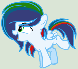 Size: 654x580 | Tagged: safe, artist:wolfiefox27, oc, oc only, oc:rainfall, pegasus, pony, female, filly, offspring, parent:rainbow dash, parent:soarin', parents:soarindash, pegasus oc, solo, wings