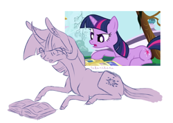 Size: 1400x1000 | Tagged: safe, artist:lakanakana, screencap, twilight sparkle, pony, unicorn, friendship is magic, g4, my little pony: friendship is magic, book, female, lying down, mare, prone, scene interpretation, screencap reference, simple background, solo, unicorn twilight, white background