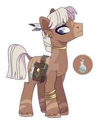 Size: 600x734 | Tagged: safe, artist:x-dainichi-x, oc, oc only, hybrid, pony, zony, bag, deviantart watermark, male, obtrusive watermark, offspring, parent:trouble shoes, parent:zecora, saddle bag, simple background, solo, transparent background, watermark