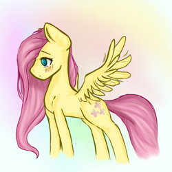 Size: 1000x1000 | Tagged: safe, artist:petalpawpaint, fluttershy, pegasus, pony, g4, blushing, female, profile, solo, spread wings, wings