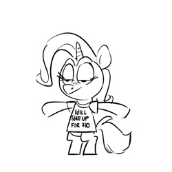 Size: 680x680 | Tagged: safe, artist:kyssimmee, trixie, pony, unicorn, g4, bipedal, clothes, female, mare, monochrome, shirt, simple background, solo, t pose, t-shirt, white background
