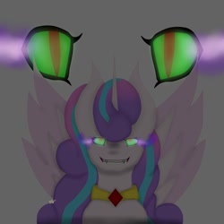 Size: 1024x1024 | Tagged: safe, artist:royal-snowflake, princess flurry heart, alicorn, pony, g4, amulet, contest entry, corrupted, dark, dark magic, evil, evil flurry heart, fangs, female, glowing eyes, jewelry, magic, older, older flurry heart, possessed, possession, simple background, solo, sombra eyes, white background