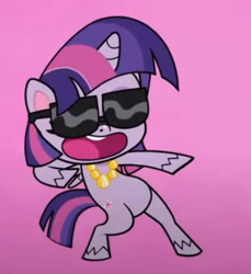 Size: 405x443 | Tagged: safe, screencap, twilight sparkle, alicorn, pony, g4.5, my little pony: pony life, sportacular spectacular musical musak-ular, bipedal, cropped, dancing, female, jewelry, necklace, open mouth, pose, solo, sunglasses, twilight sparkle (alicorn), we shine brighter together