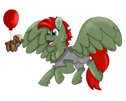 Size: 2500x2000 | Tagged: safe, artist:euspuche, oc, oc only, oc:jet lag, pegasus, pony, balloon, clothes, flying, high res, male, simple background, smiling, teddy bear, transparent background