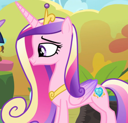 Size: 1572x1521 | Tagged: safe, screencap, princess cadance, twilight sparkle, alicorn, pony, g4, once upon a zeppelin, bedroom eyes, colored wings, concave belly, cropped, crown, female, folded wings, gradient wings, jewelry, lidded eyes, mare, peytral, regalia, slender, solo focus, thin, wings