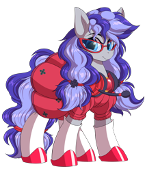 Size: 5290x6251 | Tagged: safe, alternate version, artist:ask-colorsound, oc, oc only, oc:cinnabyte, earth pony, pony, absurd resolution, adorkable, cinnabetes, clothes, cute, dork, dress, female, gaming headset, glasses, headphones, headset, mare, meganekko, pigtails, simple background, smiling, socks, solo, transparent background