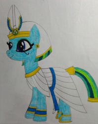 Size: 1600x2017 | Tagged: safe, artist:bsw421, oc, oc only, oc:jasmine viper, earth pony, pony, bracelet, clothes, egyptian, egyptian headdress, egyptian pony, headdress, jewelry, makeup, necklace, priestess, sandals, skirt, solo, traditional art