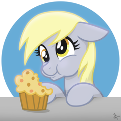 Size: 2048x2048 | Tagged: safe, artist:whitequartztheartist, derpy hooves, pegasus, pony, g4, female, food, high res, muffin, solo