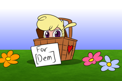 Size: 1800x1200 | Tagged: safe, artist:thescornfulreptilian, paprika (tfh), alpaca, them's fightin' herds, basket, community related, cute, female, flower, looking at you, sign, solo, soon