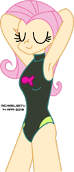 Size: 1280x2963 | Tagged: safe, artist:michaelsety, artist:trinityinyang, fluttershy, human, equestria girls, equestria girls specials, g4, my little pony equestria girls: better together, my little pony equestria girls: forgotten friendship, arm behind head, armpits, beach shorts swimsuit, belly button, breasts, clothes, female, fluttershy's beach shorts swimsuit, humanized, simple background, sleeveless, slender, solo, swimsuit, thin, transparent background