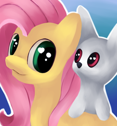 Size: 1730x1863 | Tagged: safe, artist:whimsicalmachines, angel bunny, fluttershy, pegasus, pony, rabbit, g4, animal, duo, female, gradient background