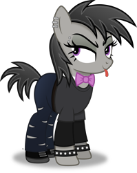 Size: 2725x3430 | Tagged: safe, artist:anime-equestria, octavia melody, earth pony, pony, g4, alternate hairstyle, bowtie, clothes, eyebrow piercing, female, happy, high res, mare, piercing, punk, punktavia, ripped pants, simple background, solo, tongue out, transparent background, vector, wristband