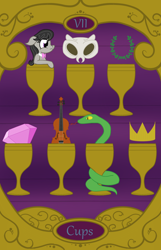 Size: 900x1400 | Tagged: safe, artist:sixes&sevens, octavia melody, snake, g4, cello, crown, gem, goblet, jewelry, laurel wreath, mask, musical instrument, regalia, seven of cups, tarot card