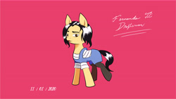 Size: 10888x6125 | Tagged: safe, artist:fernandojc-draftsman, oc, oc only, earth pony, pony, clothes, earth pony oc, female, mare, overalls, pink background, signature, simple background, socks, solo