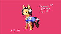 Size: 10888x6125 | Tagged: safe, alternate version, artist:fernandojc-draftsman, oc, oc only, earth pony, pony, clothes, earth pony oc, female, mare, overalls, pink background, signature, simple background, socks, solo