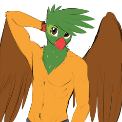 Size: 2400x2400 | Tagged: safe, artist:d-lowell, color edit, edit, oc, oc only, oc:kalimu, griffon, anthro, clothes, colored, high res, male, nudity, partial nudity, solo, topless