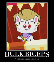 Size: 573x656 | Tagged: safe, edit, edited screencap, screencap, bulk biceps, pegasus, pony, flutterdash (episode), g4, g4.5, my little pony: pony life, demotivational poster, male, meme, microphone, motivational poster, solo, stallion