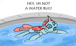Size: 758x468 | Tagged: safe, artist:jargon scott, edit, ocellus, changedling, changeling, g4, bugs doing bug things, female, solo, swimming pool, water, water strider