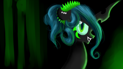 Size: 1920x1080 | Tagged: safe, artist:wourdeluck, queen chrysalis, changeling, changeling queen, g4, alternate hairstyle, bust, female, profile, solo