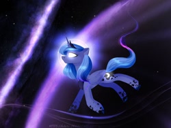 Size: 1280x960 | Tagged: safe, artist:selena9966, princess luna, pony, g4, female, glowing eyes, magic, s1 luna, solo, space