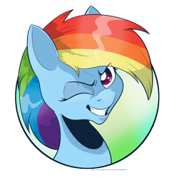 Size: 1456x1490 | Tagged: safe, artist:saturdaymorningproj, rainbow dash, g4, bust, eyes closed, looking at you, one eye closed, portrait, simple background, transparent background, wink