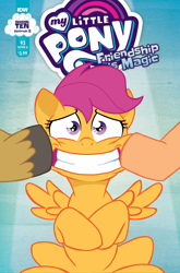Size: 1186x1800 | Tagged: safe, artist:nanook123, idw, mane allgood, scootaloo, snap shutter, pegasus, pony, g4, official, season 10, spoiler:comic, spoiler:comic93, cover, forced smile, smiling