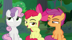 Size: 1920x1080 | Tagged: safe, screencap, apple bloom, scootaloo, sweetie belle, g4, the big mac question, cutie mark crusaders