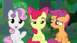 Size: 1920x1080 | Tagged: safe, screencap, apple bloom, scootaloo, sweetie belle, g4, the big mac question, cutie mark crusaders