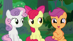 Size: 1920x1080 | Tagged: safe, screencap, apple bloom, scootaloo, sweetie belle, g4, the big mac question, cutie mark crusaders