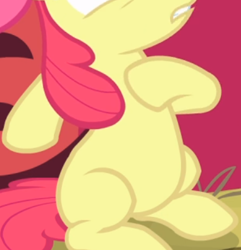 Size: 400x415 | Tagged: safe, screencap, apple bloom, earth pony, pony, g4, somepony to watch over me, belly, cropped, female, pictures of bellies, sitting, solo