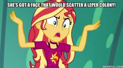 Size: 600x337 | Tagged: safe, edit, edited screencap, screencap, sunset shimmer, equestria girls, equestria girls specials, g4, my little pony equestria girls: spring breakdown, caption, duckman, female, image macro, memeful.com, solo, text