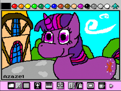 Size: 897x672 | Tagged: safe, artist:po1sonseede/azazel, twilight sparkle, pony, unicorn, g4, day, happy, mario paint, ponyville, unicorn twilight