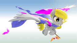 Size: 1440x807 | Tagged: safe, artist:aquilateagle, derpy hooves, pegasus, pony, g4, 3d, fabric, female, flag, flying, silk, solo, vector