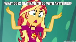 Size: 600x337 | Tagged: safe, edit, edited screencap, screencap, sunset shimmer, equestria girls, equestria girls specials, g4, my little pony equestria girls: better together, my little pony equestria girls: spring breakdown, caption, female, image macro, memeful.com, solo, text