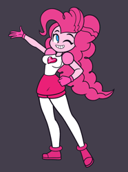Size: 2600x3500 | Tagged: safe, artist:khuzang, pinkie pie, equestria girls, g4, spoiler:steven universe: the movie, cartoon network, clothes, commission, commissioner:imperfectxiii, cosplay, costume, crossover, default spinel, female, gem, gloves, grin, high res, one eye closed, pinel, pink, poofy hair, rubber gloves, simple background, smiling, solo, spinel, spinel (steven universe), spoilers for another series, steven universe, steven universe: the movie, wink
