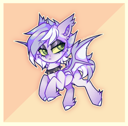 Size: 2080x2044 | Tagged: safe, artist:_spacemonkeyz_, oc, oc only, oc:perma mood, bat pony, pony, bat pony oc, bat wings, collar, female, high res, hoof fluff, mare, solo, spiked collar, wings