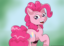 Size: 2452x1753 | Tagged: safe, artist:saturdaymorningproj, pinkie pie, earth pony, pony, g4, female, looking back, mare, open mouth, smiling, solo