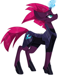 Size: 1024x1273 | Tagged: safe, artist:darkjillmlp123, tempest shadow, pony, unicorn, g4, armor, broken horn, eye scar, female, glowing horn, horn, looking up, mare, scar, simple background, solo, standing, transparent background