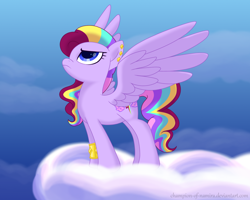 Size: 1500x1200 | Tagged: safe, artist:champion-of-namira, oc, oc only, oc:big wing, pegasus, pony, cloud, female, mare, solo
