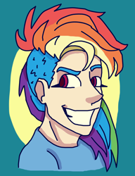 Size: 1508x1960 | Tagged: safe, artist:theedgyduck, rainbow dash, human, g4.5, my little pony: pony life, alternate hairstyle, bust, cel shading, dreamworks face, female, humanized, mohawk, portrait, shading, simple background, solo