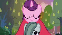 Size: 1920x1080 | Tagged: safe, edit, edited screencap, screencap, big macintosh, marble pie, sugar belle, g4, the big mac question, jewelry, pear tree, tree