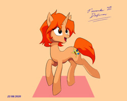 Size: 602x480 | Tagged: safe, alternate version, artist:fernandojc-draftsman, oc, oc only, oc:creativity style, pony, unicorn, colored, female, horn, looking back, mare, open mouth, rule 63, signature, smiling, solo, unicorn oc