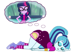 Size: 3000x2083 | Tagged: safe, artist:gmaplay, sci-twi, sonata dusk, twilight sparkle, equestria girls, g4, ass, butt, clothes, converse, dream bubble, female, high res, lesbian, ship:sci-twinata, ship:twinata, shipping, shoes, simple background, socks, sonata donk, transparent background