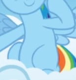 Size: 155x162 | Tagged: safe, screencap, rainbow dash, pegasus, pony, g4, top bolt, belly, cloud, cropped, cute, dashabetes, female, picture for breezies, pictures of bellies, sitting, solo, wings