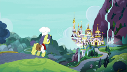 Size: 1920x1080 | Tagged: safe, screencap, stove comet, earth pony, pony, g4, the ending of the end, bag, canterlot, male, saddle bag, solo, stallion
