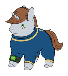 Size: 2155x2400 | Tagged: safe, artist:firehearttheinferno, oc, oc only, oc:littlepip, pony, unicorn, fallout equestria, brown mane, brown tail, chibi, chimken numget, chonk, chubby, clothes, commission, cute, fallout, freckles, gray coat, high res, horn, jumpsuit, mane, pipbuck, potat pone, simple background, solo, stable-tec colors, tail, transparent background